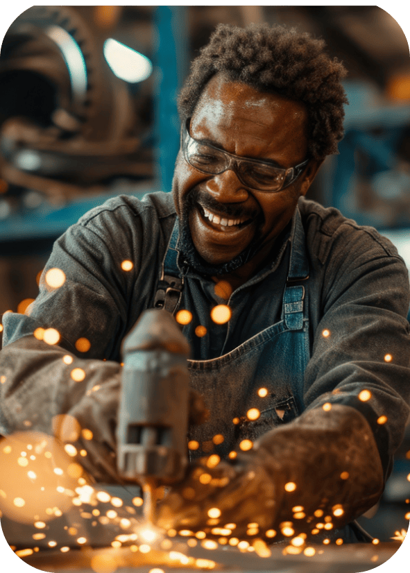 Smiling Black man working with glass equipment